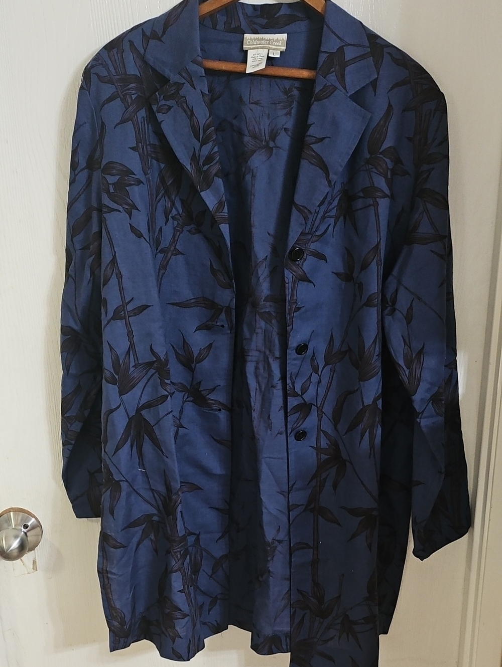Coldwater Creek Blue Floral Linen-Blend Shirt